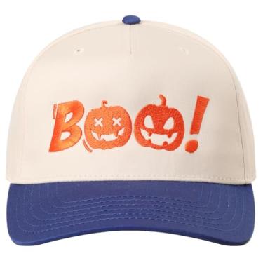 Imagem de MIRMARU Boné de caminhoneiro bordado de Halloween com 5 painéis, dois tons, ajustável, boné de beisebol para homens e mulheres, Boo!, Ryl/Natl, tamanho �nico