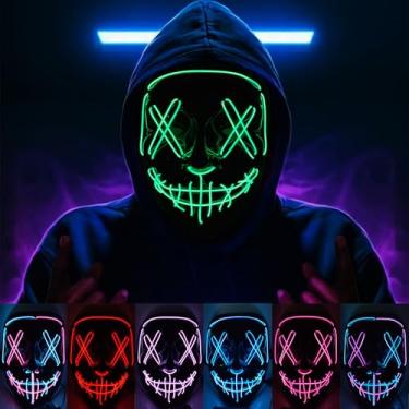 Imagem de KaTiSeMo Máscara De Halloween, Máscaras Com Luz Led, The Purge 3 Modos Iluminação, Grito Assustador Para Cosplay Em Festivais