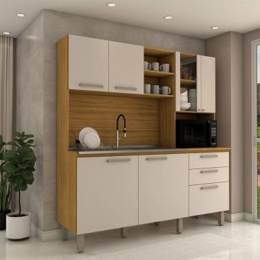 Imagem de Cozinha Compacta Leviosa 7 Portas 2 Gavetas com Vidro Freijó/Soft - Panorama Móveis