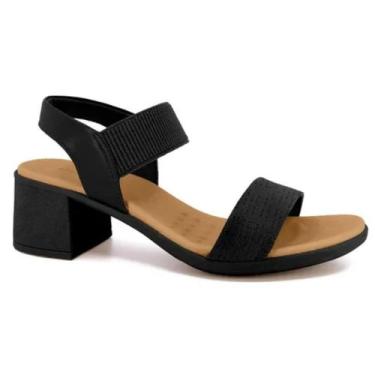 Imagem de Sandália Confortável Salto Bloco Couro Usaflex - Preto, 36