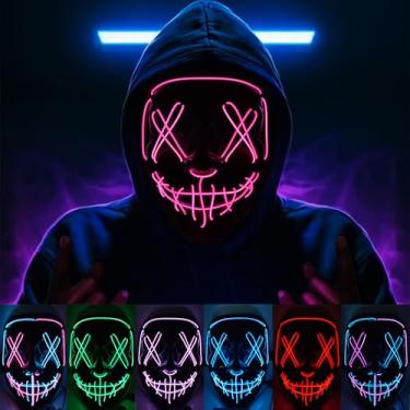 Imagem de KaTiSeMo Máscara De Halloween, Máscaras Com Luz Led, The Purge 3 Modos Iluminação, Grito Assustador Para Cosplay Em Festivais