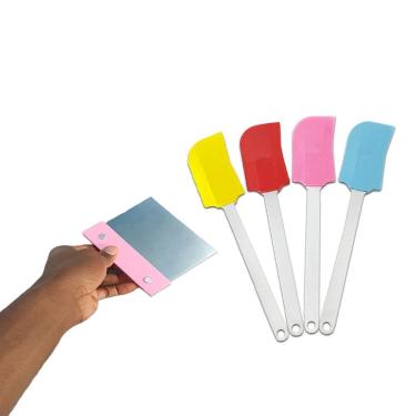 Imagem de Kit Confeiteiro Espátula De Silicone E Raspador Inox