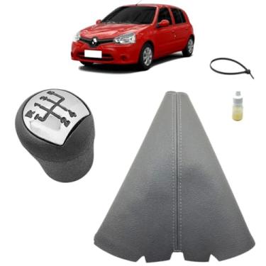 Imagem de Manopla Bola E Coifa Forro Courvin Alavanca Câmbio Manual Compatível Com Clio Campus 2005 Á 2013 (CINZA CLARO - COSTURA CINZA)