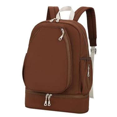 Imagem de Fenteer Bolsa de tênis com compartimento para sapatos, mochila para laptop, bolsa para armazenamento de equipamentos, mochila de ginástica, bolso lateral para, Marrom