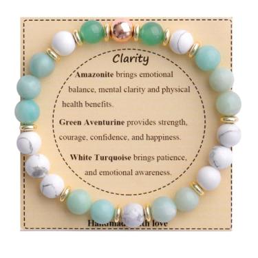 Imagem de KSQS Pulseira feminina de contas de pedras curativas, pulseira de proteção de equilíbrio de pedras preciosas naturais, pulseira de contas de cristal espiritual para alívio da ansiedade com cartão de