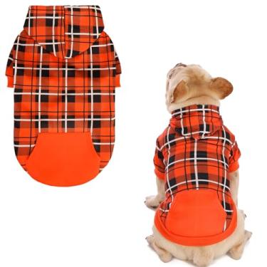 Imagem de EXPAWLORER Moletom com capuz xadrez para cachorro - suéter quente estilo britânico com orifício para trela, roupas Pitbull, roupas de inverno para todas as raças, roupas de cachorrinho, menino-gato