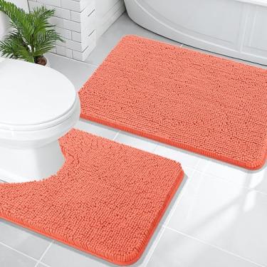 Imagem de OLANLY Conjunto de tapetes de banheiro de 2 peças, tapetes de banho de chenille macio absorvente e contorno em forma de U, tapete de banheiro lavável na máquina, acessórios de decoração de casa (76 x