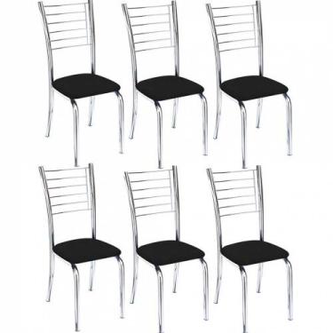 Imagem de Kit 6 Cadeiras Lara Cromada para Cozinha material sintético Preto - GA