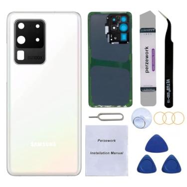 Imagem de Perzework Substituição de vidro traseiro OEM para Samsung Galaxy S20 Ultra 17.5 cm 5G com kit de ferramentas de reparo e adesivo pré-instalado (branco nuvem)
