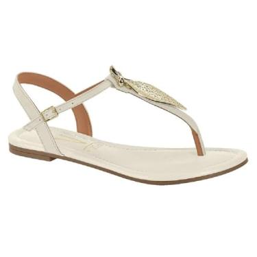 Imagem de Sandália Rasteira Feminina Vizzano – Detalhe Folha em Pelica, Confortável, Macia e para o Dia a Dia (Off White, BR, Adulto, Numérico, 36)