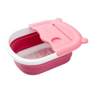 Imagem de Milageto Bacia dobrável para banho de pés, banheira dobrável para pés com cobertura, grande pedicure, banheira de spa para pedicure, imersão em pés secos, rosa