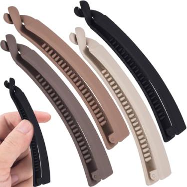 Imagem de Winsyison 4 presilhas de cabelo de banana, garras grandes antiderrapantes para mulheres, pentes duplos vintage dos anos 90 acessórios para cabelo longo liso encaracolado fino - preto e bege e café