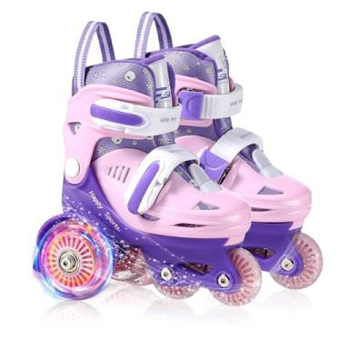 Imagem de Patins infantis, 4 tamanhos ajustáveis, rodas iluminadas, equilíbrio de três pontos de segurança, patins para iniciantes para idades de 3 a 8 anos, meninas, meninos, crianças, adequado para uso