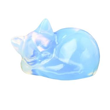 Imagem de WUYOUSHI Estátua de cristal de opala natural para decoração de gato - Pedras preciosas polidas de cristal de cura estatueta de gatinho fofo para quarto, escritório, decoração de casa