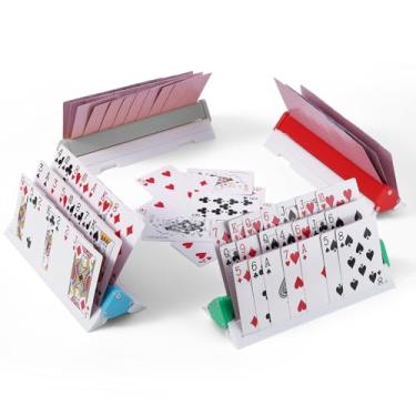 Imagem de Kavilin Card Holders for Playing Cards – Set of 4 Deck Stands for Poker, UNO, Canasta, Card Game Accessories for Arthritis Patients with Travel Pouch (4 Colors with Gray, Medium)