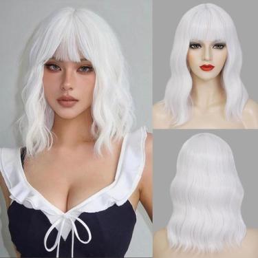 Imagem de Peruca Beelu White Bob com franja curta ondulada para mulheres