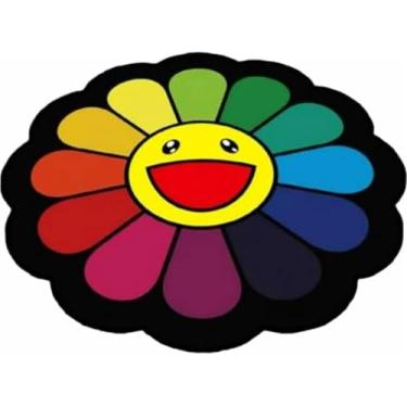 Imagem de Tapete de rosto sorridente, tapete de flores de arco-íris, felpudo para quarto, tapetes antiderrapantes, tapete redondo de girassol, almofada de cadeira de quarto, tapetes, C, 100 cm