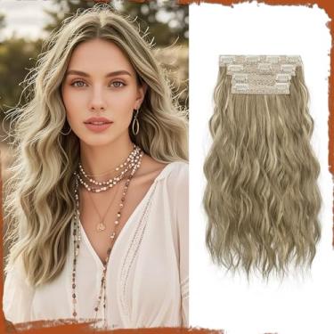 Imagem de Sofeiyan Extensões de cabelo com clipe em 4 peças de cabelo sintético falso 40,6 cm peruca natural macia 140 g extensão de cabelo grosso para mulheres - marrom caramelo misto bege loiro