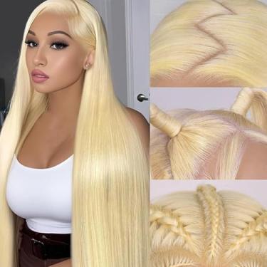 Imagem de denacfi Peruca frontal de renda 613 cabelo humano densidade 250 peruca loira 13 x 15 cabelo humano 613 perucas de frente reta 12A perucas de cabelo humano virgem brasileiro para mulheres 55 cm