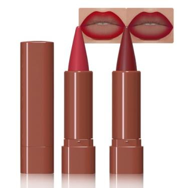 Imagem de BINGBRUSH Conjunto de delineador labial e batom gradiente 2 em 1, 2 peças de lápis labial fosco à prova d'água com ponta de cone, giz de cera à prova de manchas para contorno ombré impecável, conjunto