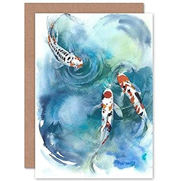 Imagem de Wee Blue Coo Cartão de felicitações japonês Koi Fish Near Surface com envelope interno de qualidade premium