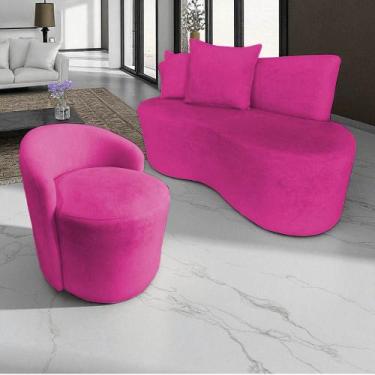 Imagem de Kit Namoradeira + Poltrona Yara Orgânica Veludo Rosa Pink - Mazzero De