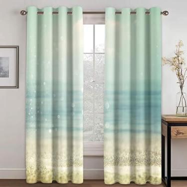 Imagem de Painel De Cortina Blackout, Tecido De Poliéster Cortina Blackout Isolada Térmica Simples Sea Beach, Multicolor, Multicolor, W68 x L63 IN (2 Panels)