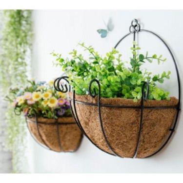 Imagem de Kit 2 Meio Vaso Meia Lua 25cm Parede De Ferro Com Fibra Coco - NoBrand