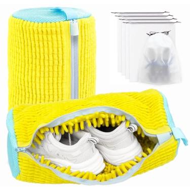 Imagem de Bolsa para máquina de lavar sapatos, bolsa de lavanderia para lavadora e secadora, bolsa reutilizável de limpeza de sapatos para tênis, com zíper autotravante, microfibra interna, inclui bolsa de