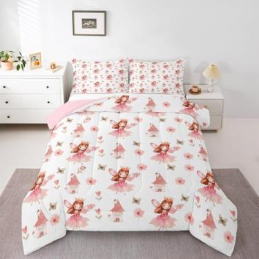 Imagem de Feelyou Conjunto de edredom de bailarina rosa para meninas, meninos, crianças, solteiro, balé, decoração de quarto, bailarinas, princesa, borboleta, respirável, macio, leve, 2 peças