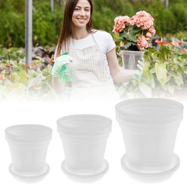 Imagem de 9 peças de vaso de orquídea transparente com furos e pires, vasos de plantas de plástico transparente de 10 cm, plantador de orquídeas para iniciantes de mudas internas e externas