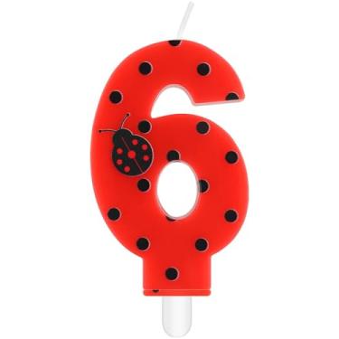 Imagem de iNINGER Miraculous Number 6 Birthday Candle Ladybug Cupcake Toppers for Kids, Miraculous Black Red Polka Dots Cartoon Ladybug Theme Number Candle for 6th Birthday Party Baby Shower.