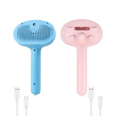 Imagem de 2 peças de escova a vapor 3 em 1 para limpeza automática para animais de estimação, antiestática, spray de pelos voadores, escova de gato para cabelos longos e curtos, cuidados com animais de