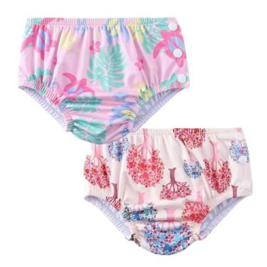 Imagem de Acqua di Mare kit c/2 Biquini com Fralda Reutilizável de Piscina para Bebê Menina 6 a 24 meses (Árvores e Tartarugas, 12 meses)