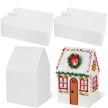 Imagem de Kit de casas de gengibre de Natal com 50 peças, caixas em forma de casa de pão de gengibre de papelão branco, faça você mesmo, construir casa de gengibre para férias, artes, artesanato, atividades