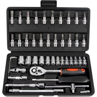 Imagem de hmevsafinect Conjunto de chaves catraca de 1/10.2 cm, conjunto de 45 soquetes com conjunto de soquete de broca métrica e barra de extensão para reparo de carro, bicicleta, motocicleta e uso doméstico