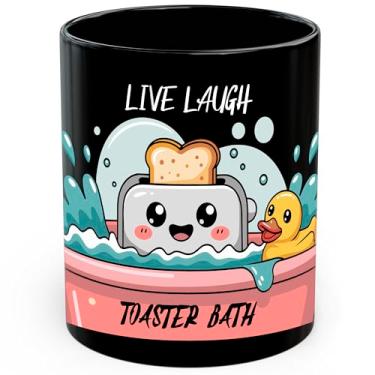 Imagem de Caneca de café de cerâmica Live Laugh Toaster Bath 325 ml Dark Humor Meme - Caneca de chá e café com aderência confortável - Copo de presente divertido exclusivo para escritório ou casa - Impressão