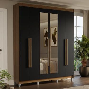 Imagem de Guarda-roupa Casal com Pés 6 Portas Batentes com Espelho Saturno Madesa