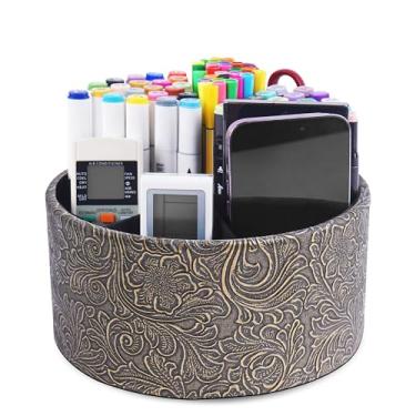 Imagem de lizimandu Suporte de controle remoto, suporte giratório de 360° de couro PU para controle remoto, caixa de armazenamento de mesa, acessórios para controle, mídia, correio, calculadora, celular, lápis