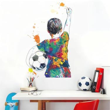 Imagem de sacinora Adesivos de parede esportivos para meninos bola de futebol, aclamação inspiradora, decalques de parede em aquarela removíveis de vinil para crianças adolescentes, meninos, quarto, berçário