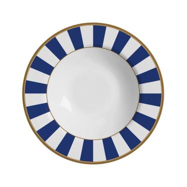 Imagem de Conjunto 6 Pratos Fundo Stripe Azul 25cm Cerâmica Premium