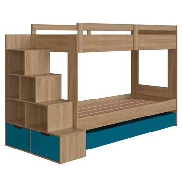 Imagem de Beliche Infantil Com Escada e 4 Gavetas Infix C06 Aveiro/Azul - Mpozenato