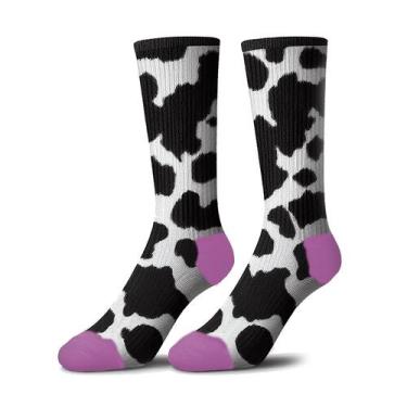 Imagem de Meia Meião Cano Alto de Compressão Divertida Vaca Vaquinha Fazendinha 