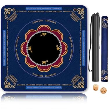 Imagem de Mahjong Mat for Table, Non-Slip Noise Reduction Mahjong Table Cove 32.4×32.4 Inch Portable Gaming Mat for Poker/Cards/Board Games/Tile Games, Mahjong Tablecloth with Carrying Bag (Dark Blue)