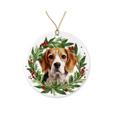 Imagem de Enfeite de Natal Beagle – Beagle Mom – Enfeite de Natal para cães de cerâmica – Presente para amantes de cães – Decoração de árvore de Natal – Lembrança de Natal impressa em ambos os lados