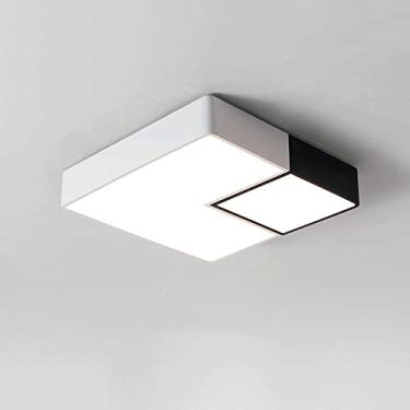 Imagem de Lustre de teto LED, luminárias de montagem embutida geométrica, luminária de teto preta e branca para sala de estar, quarto, sala de jantar, lustre de montagem em acrílico de metal (A 38