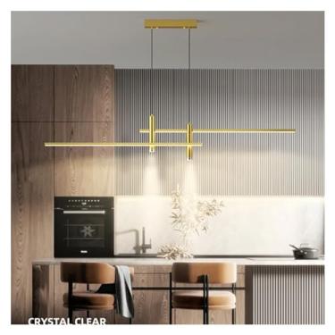 Imagem de Luminária pendente LED minimalista moderna, preta e dourada, compatível com mesa de cozinha, sala de jantar, lustre, decoração para casa, luminária, lustre, luminária