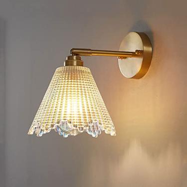 Imagem de Luminária de parede de latão com ajuste de 180°, luminária de parede de vidro com flores, luminária de parede moderna E27, luminária de parede giratória de cobre, acessórios de iluminação de