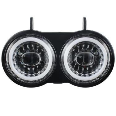 Imagem de KUQIQI Buell XB Projetor de farol LED para motocicleta, luzes duplas com halo branco DRL, adequado para Buell xb modelo 2003 2004 2005 2006 2007 2008 2009 2010 anos (preto
