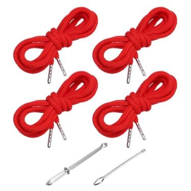 Imagem de PATIKIL Cordões de cordão de 138 cm, 4 peças de cordas de substituição com 2 peças de passadores fáceis para shorts, calças, casacos, moletom, moletom com capuz, vermelho